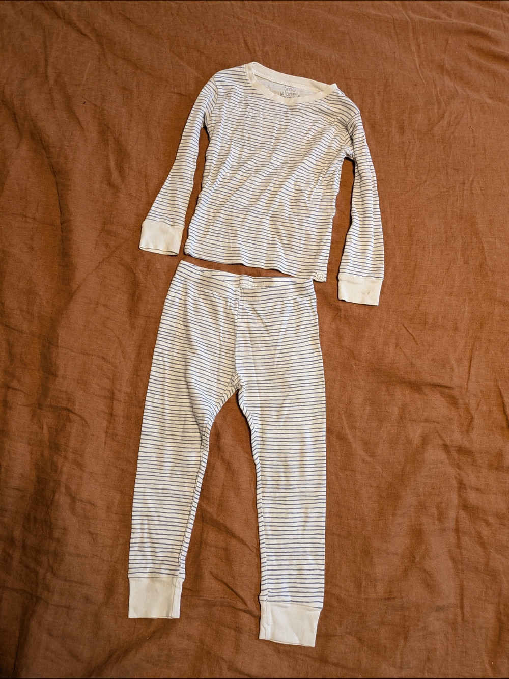 Striped Long-Sleeve Kids Pajama Set - White & Navy